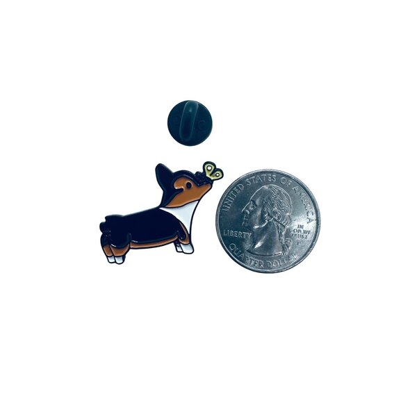 ✨Pin Broch Enamel Corgi Dog with Butterfly Dog Lovers Broch Black Brown White ✨ - Picture 5 of 6